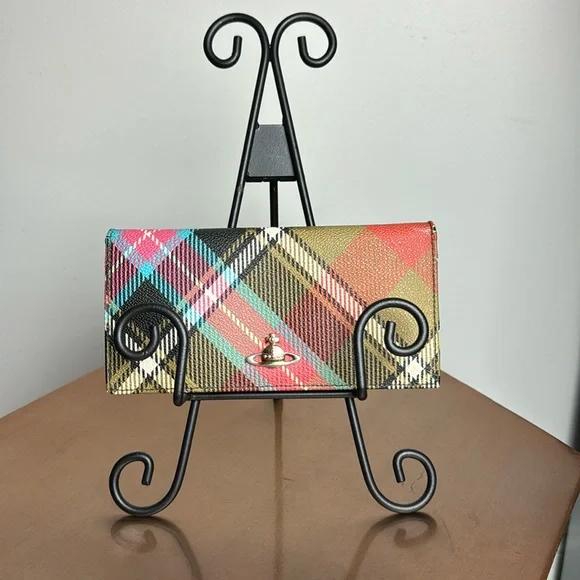 Vivienne Westwood leather plaid print long wallet - Picture 1 of 7